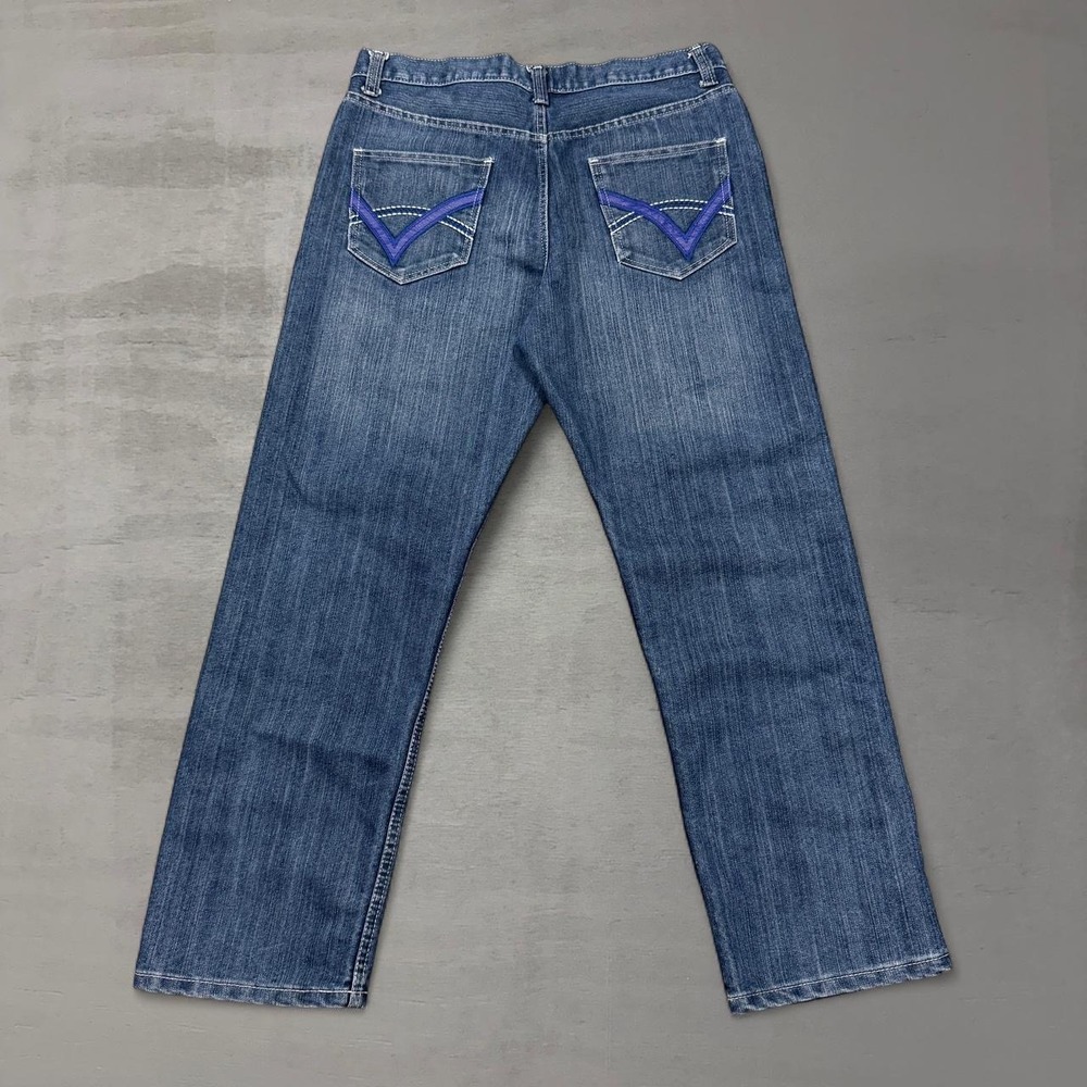 Y2K Mecca Men's Jeans 36 x 30 Baggy Blue Embroidered Denim Vintage